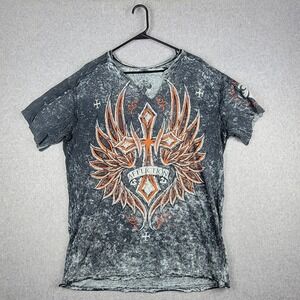 Affliction Live Fast Graphic T- Shirt Men's XL‎ Tie Dye Grey Orange Distressed